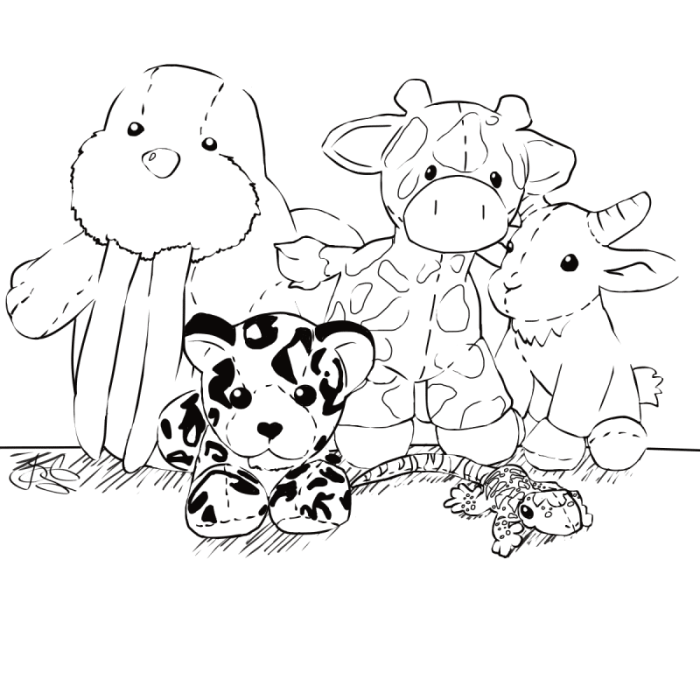 A group of stuffed animals coloring page