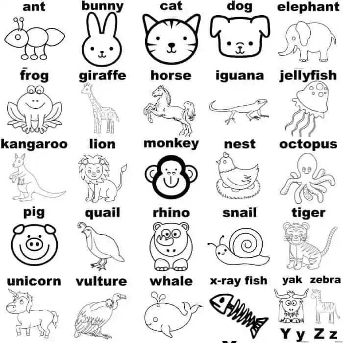 Alphabet animal coloring page