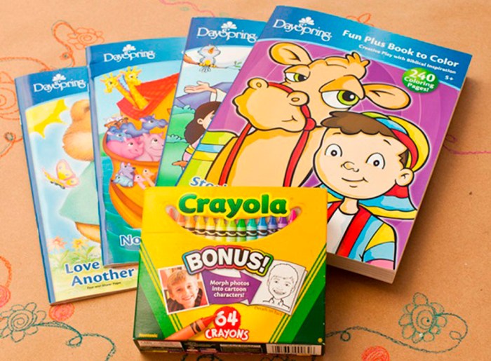 Coloring books and crayons