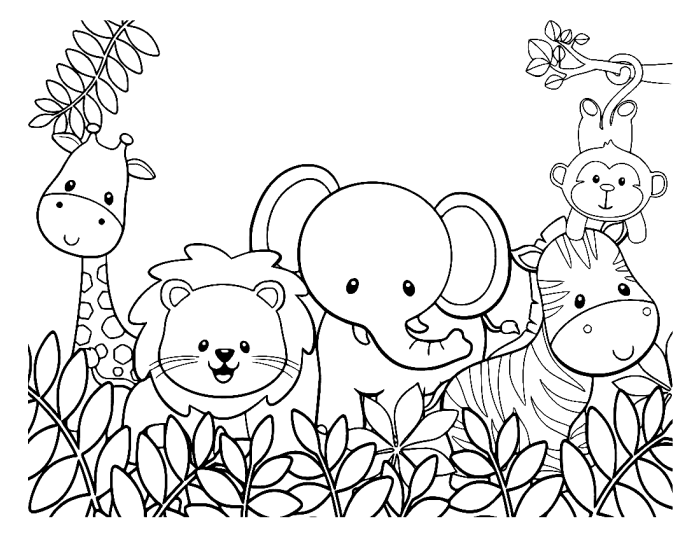 Simple zoo animal coloring pages