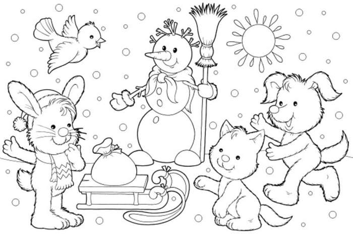 Winter animals coloring page