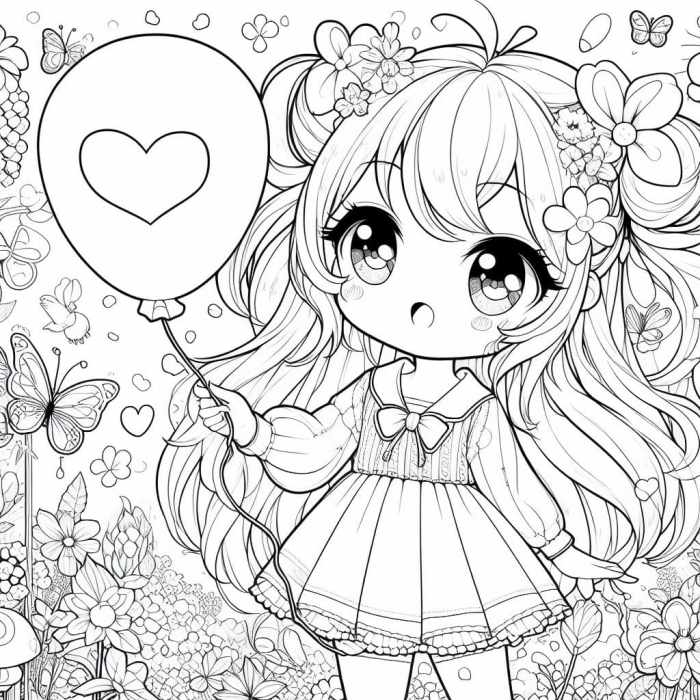 Anime coloring pages kawaii female