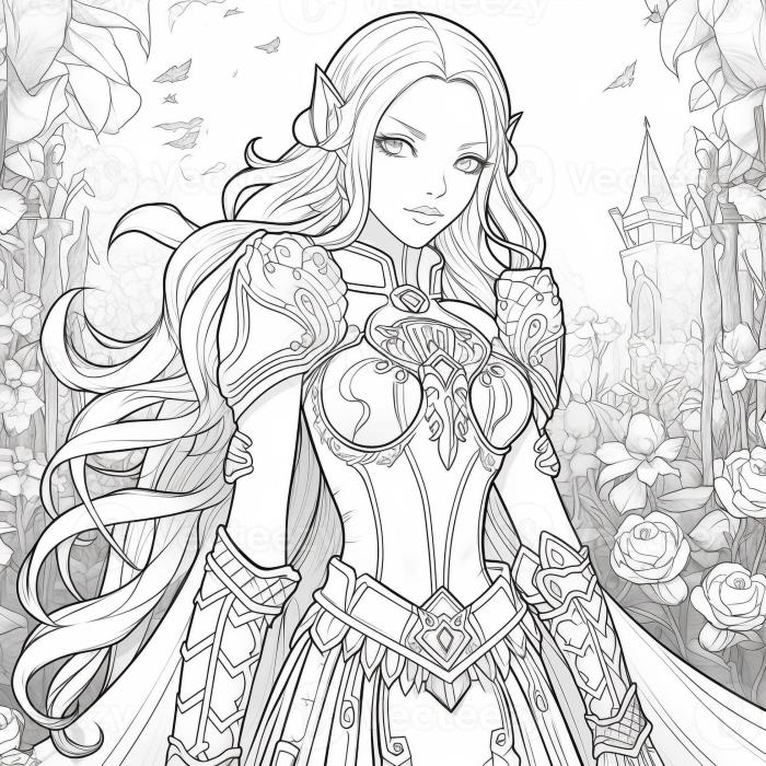 Anime fantasy coloring page