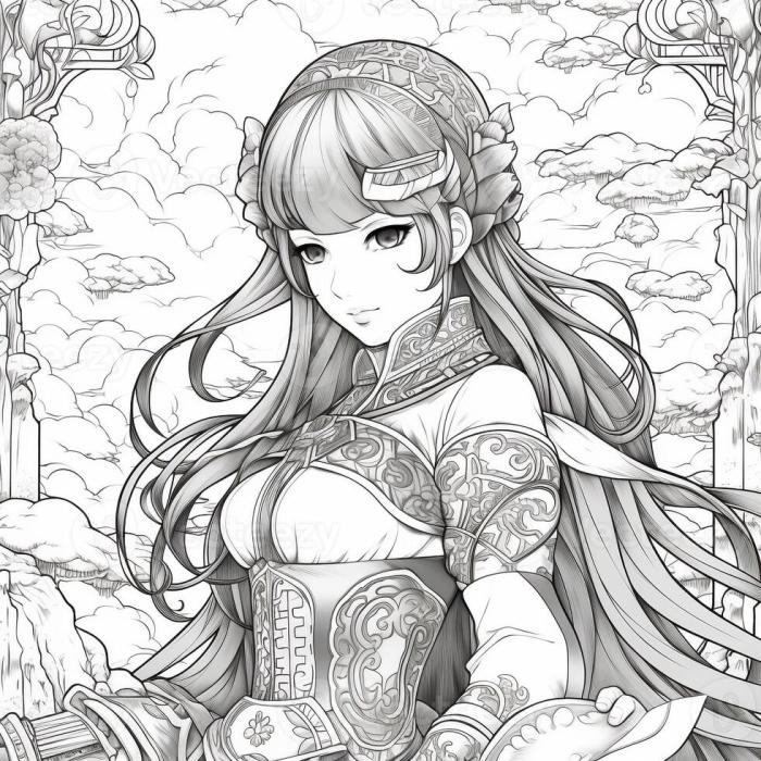 Anime fantasy coloring page