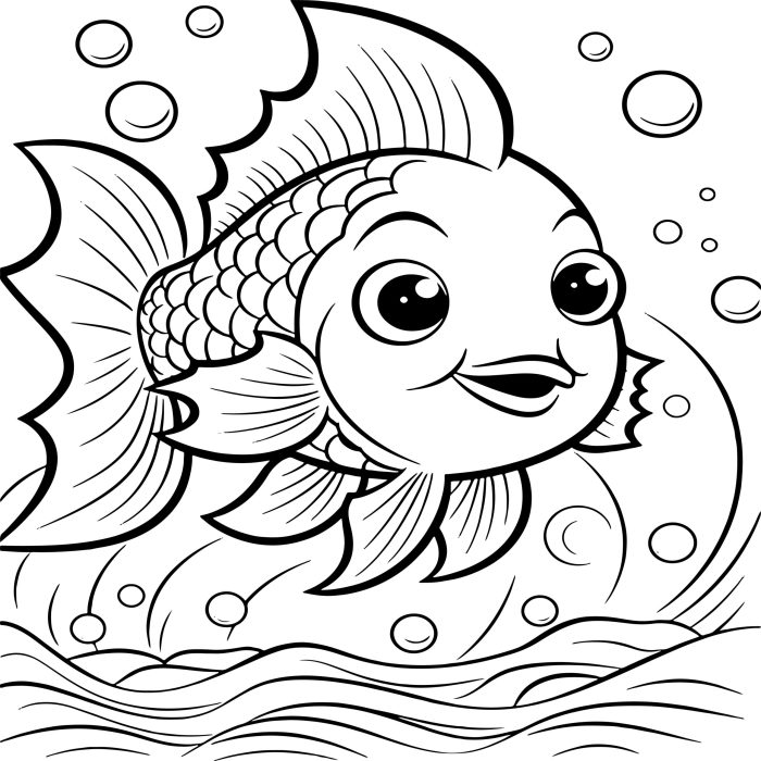 Fish coloring book page