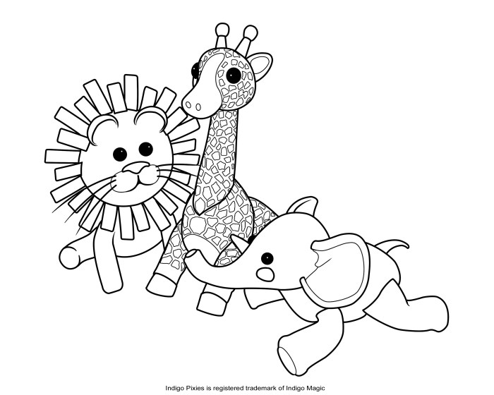 A group of stuffed animals coloring page