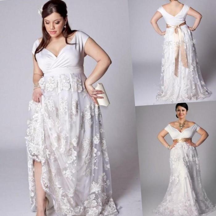 Plus wedding size dresses beach lace chiffon line garden neck ball gowns back appliques train online bridal sweep store weddbook