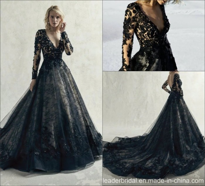 Long sleeve black wedding dresses