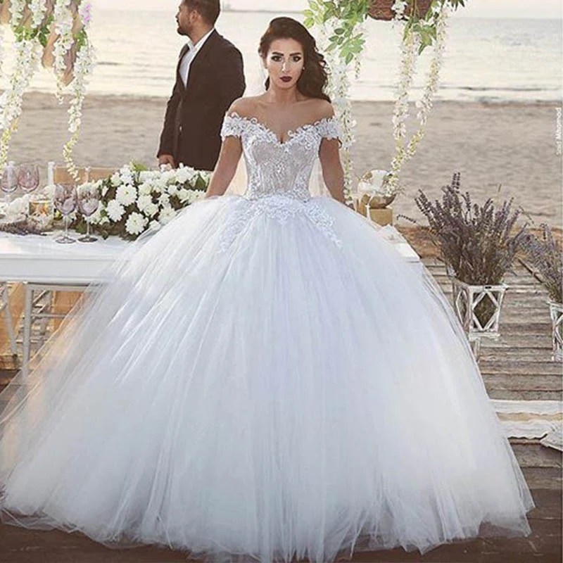 Off the shoulder ball gown wedding dresses