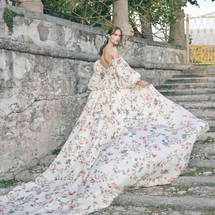 Flower print wedding dress